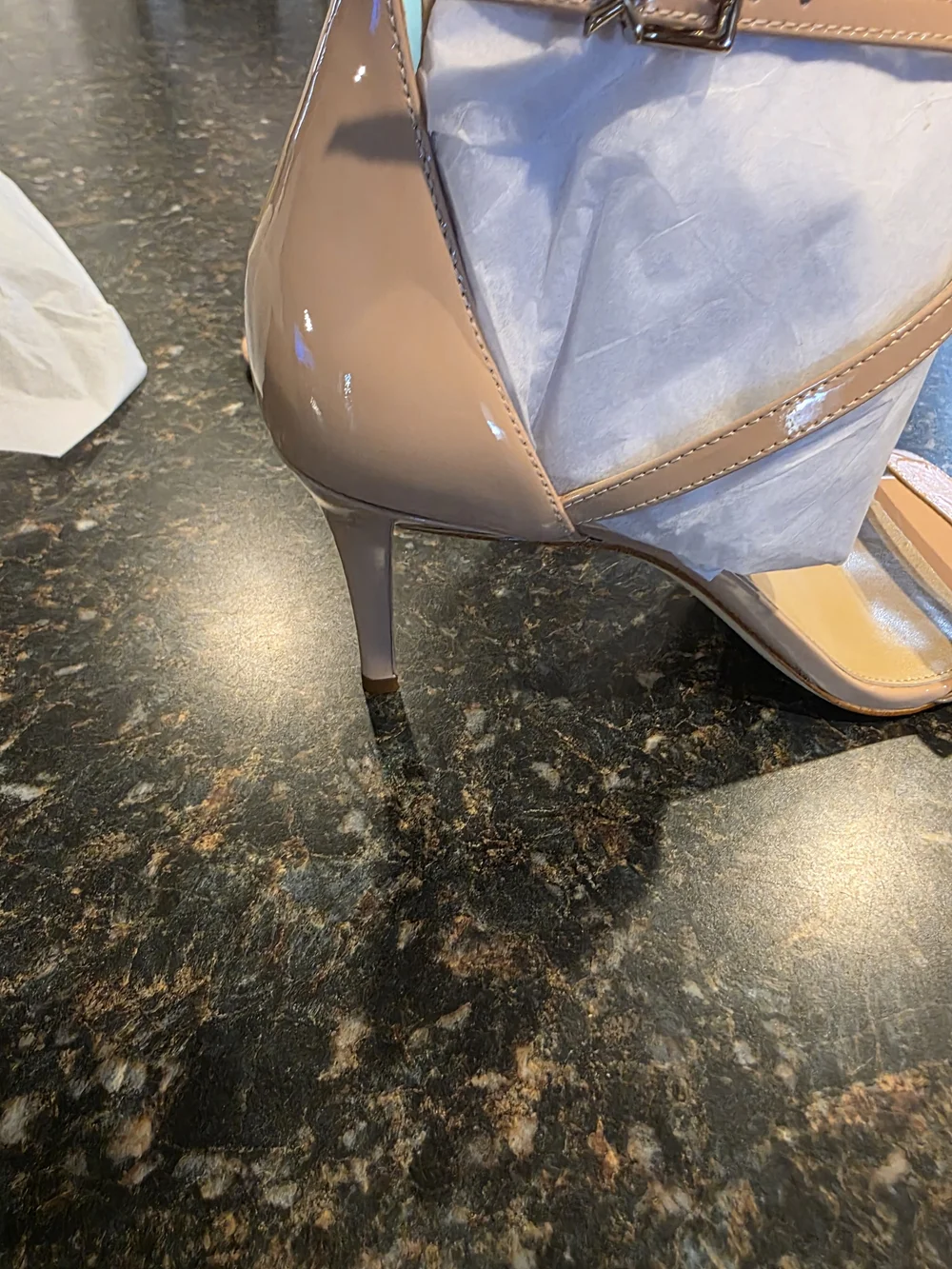 Nude Patent Strappy Ankle-Heel Sandals